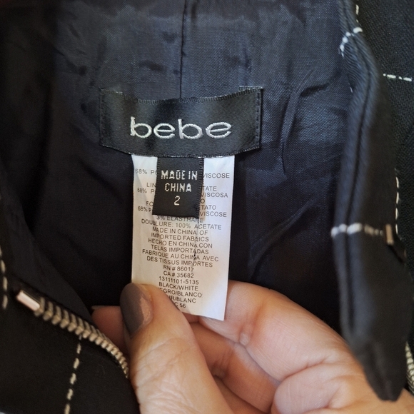 Bebe Womens Black/White Checkered Full Zip Jacket Size 2 - Picture 2 of 9